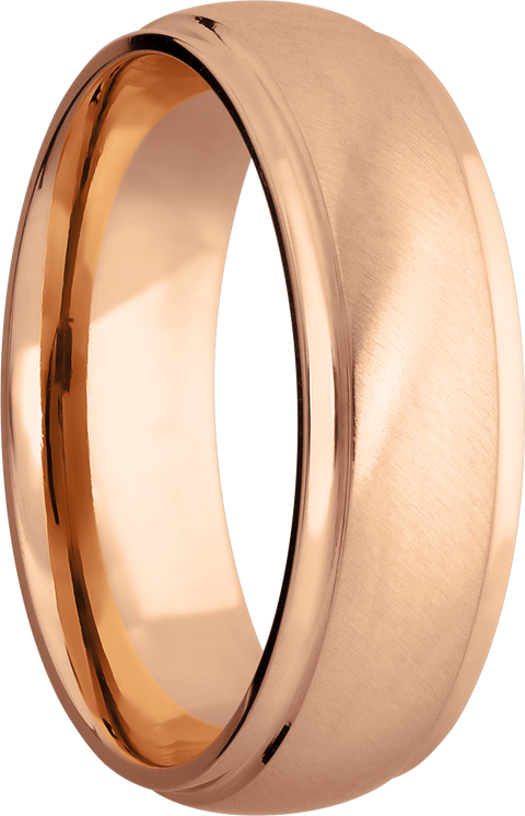14K Rose gold 7mm domed band with grooved edges