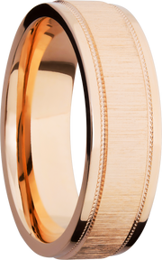 14K Rose gold 7mm domed band with grooved edges and reverse milgrain detail