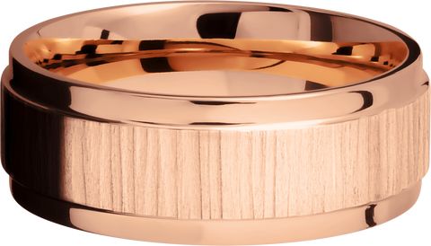 14K Rose gold flat band with grooved edges