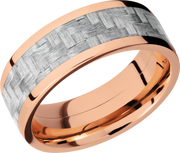 14K Rose Gold 8mm flat band with a 5mm inlay of silver Carbon Fiber