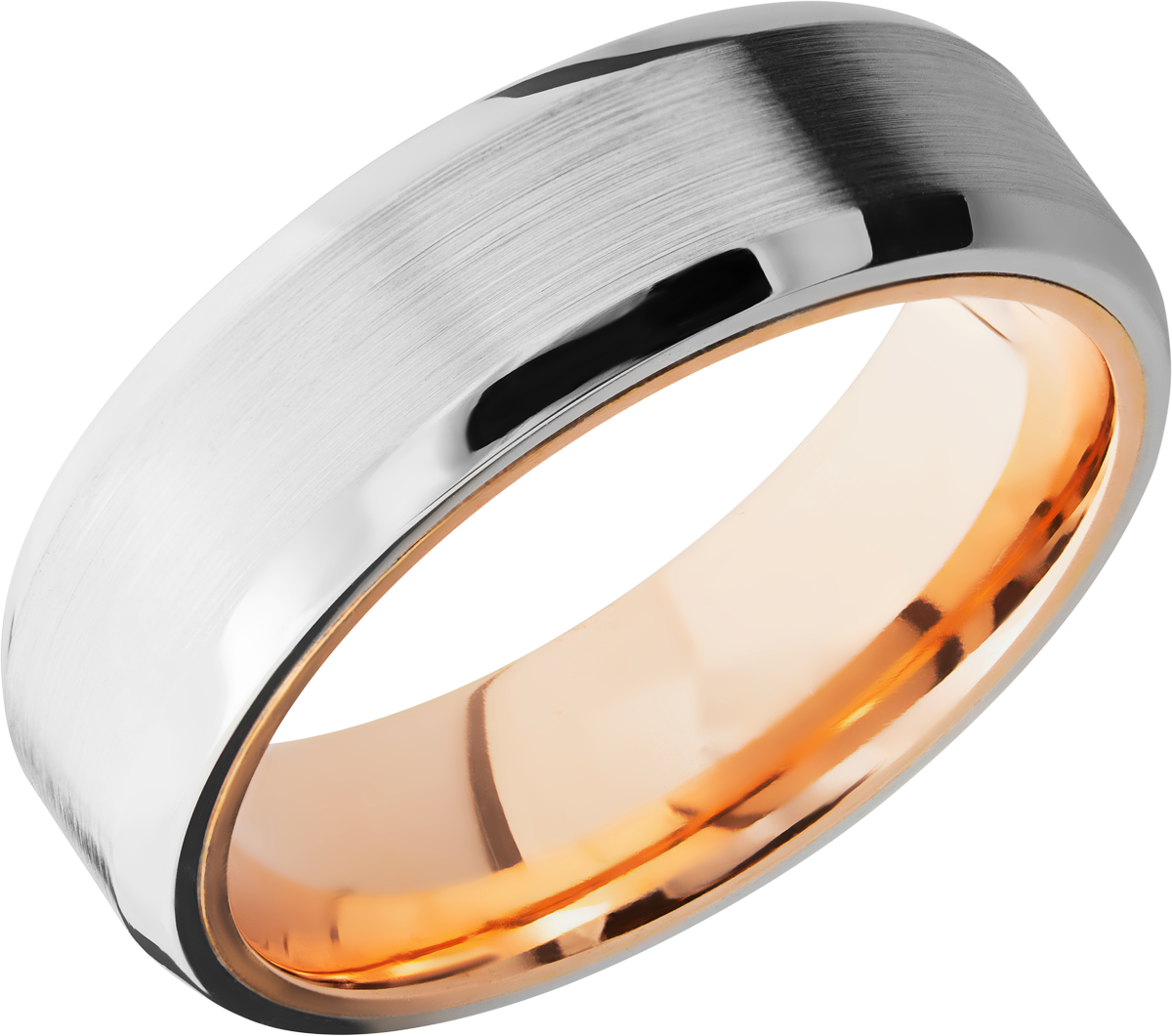 cobalt chrome 7mm beveled band with a 14k rose gold sleeve