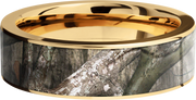 14K Yellow Gold 7mm flat band with a 6mm inlay of Mossy Oak Treestand Camo