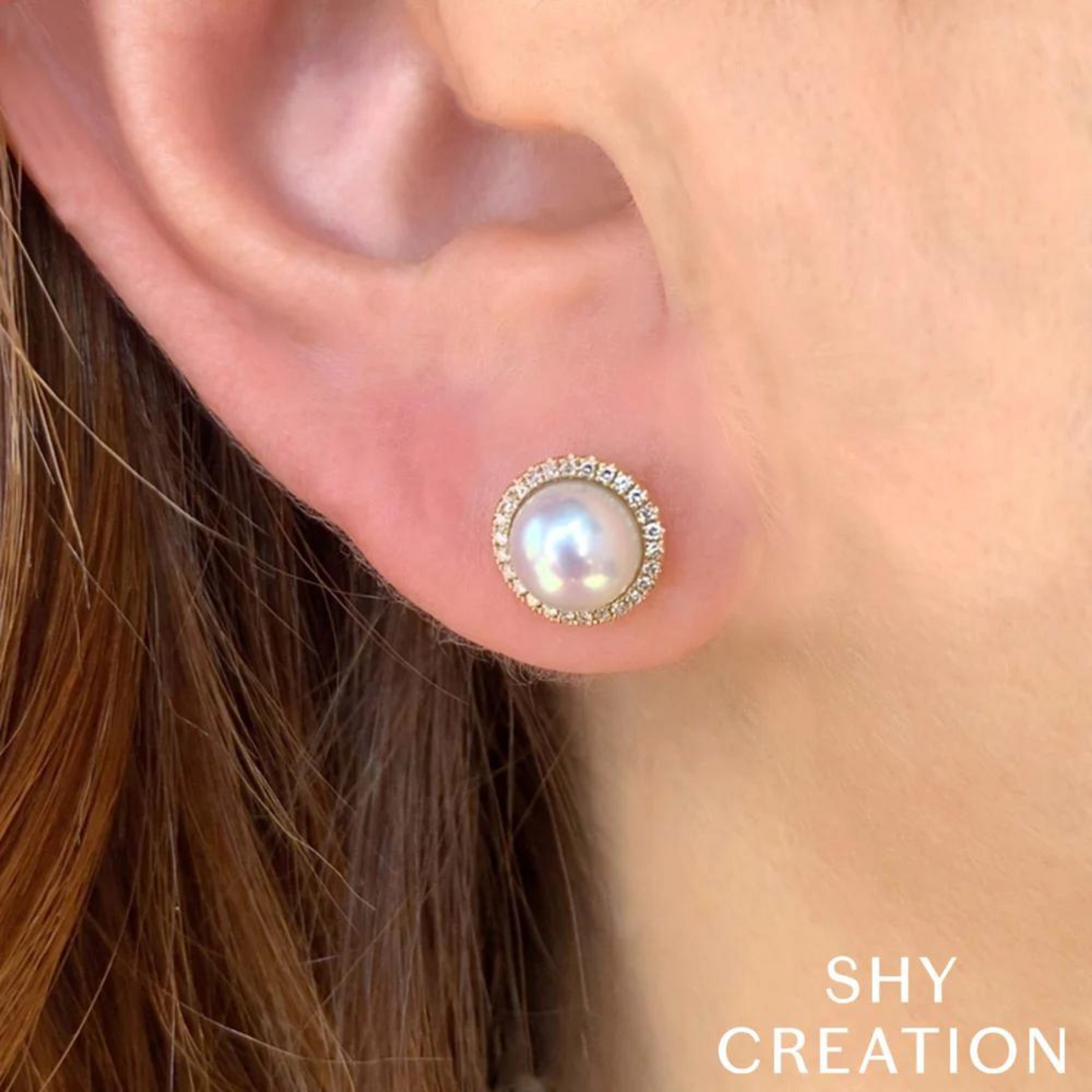 diamond & cultured pearl stud earring