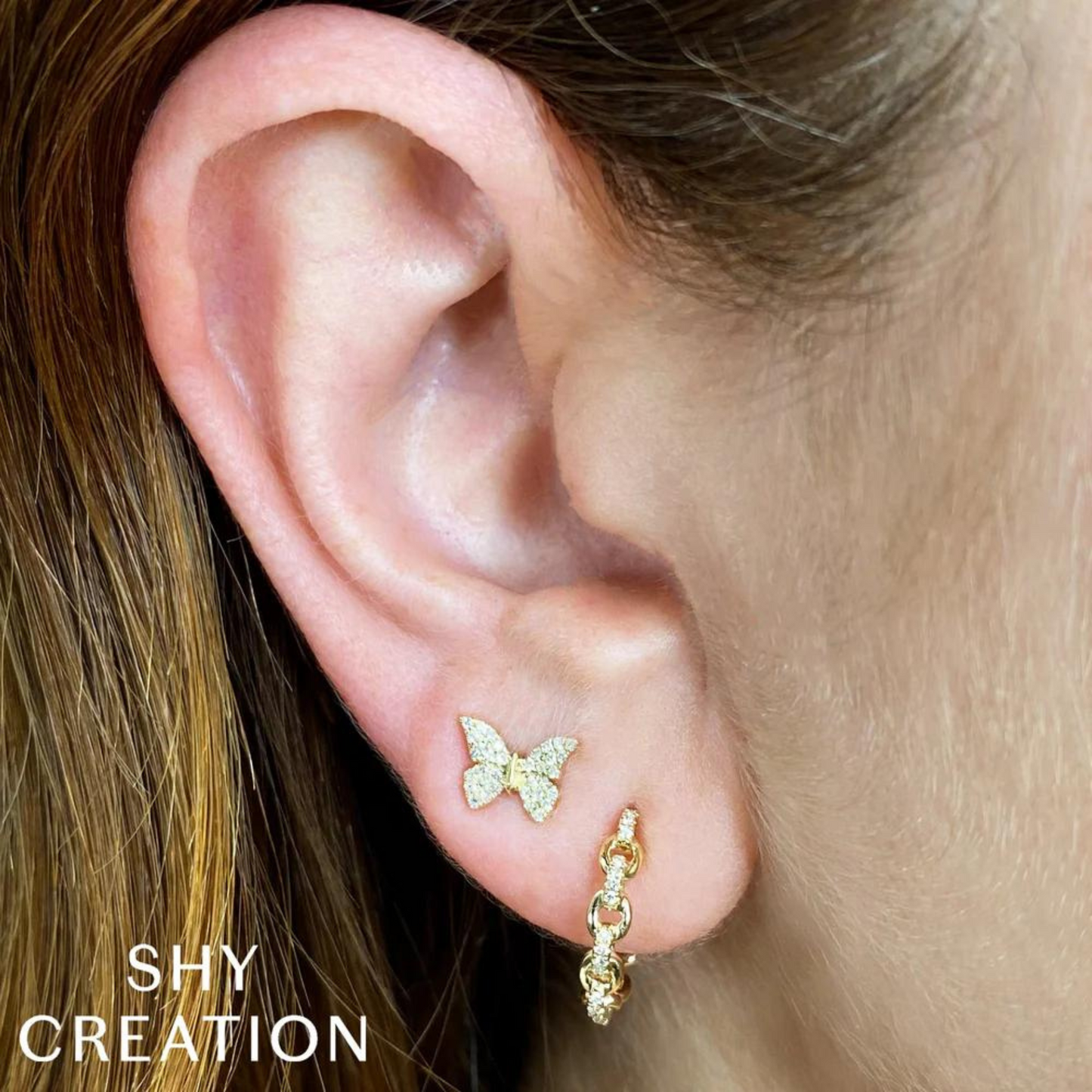 diamond butterfly stud earring