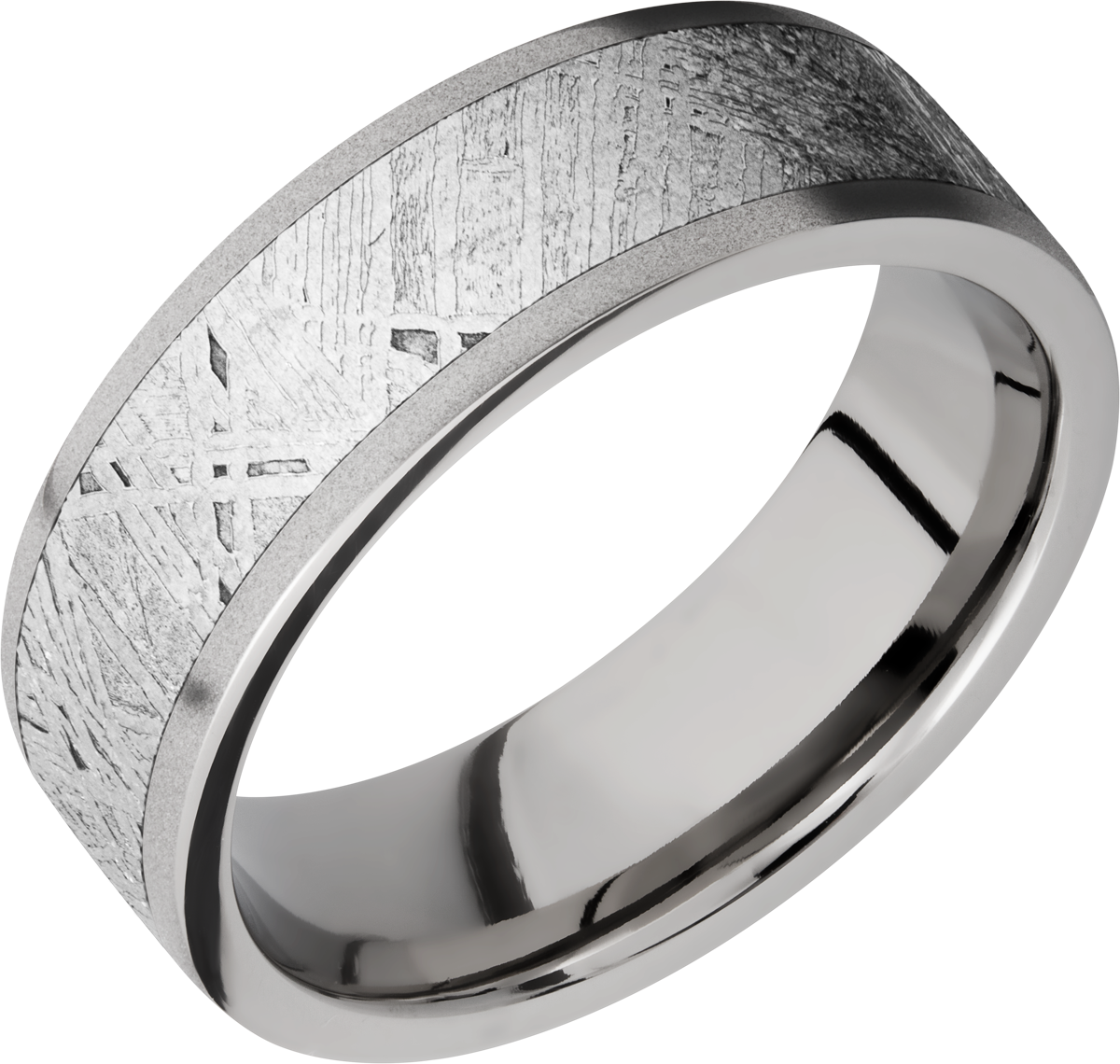 titanium 7mm flat band with an inlay of authentic gibeon meteorite