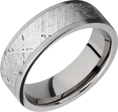 Titanium 7mm flat band with an inlay of authentic Gibeon Meteorite