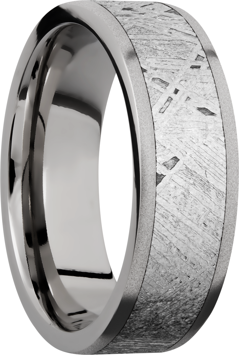 titanium 7mm flat band with an inlay of authentic gibeon meteorite