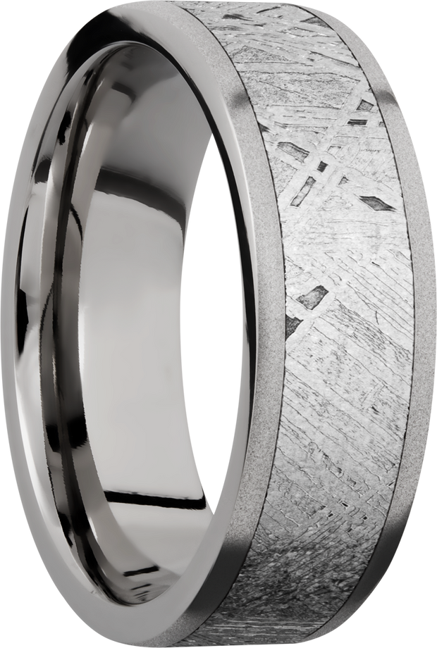 Titanium 7mm flat band with an inlay of authentic Gibeon Meteorite