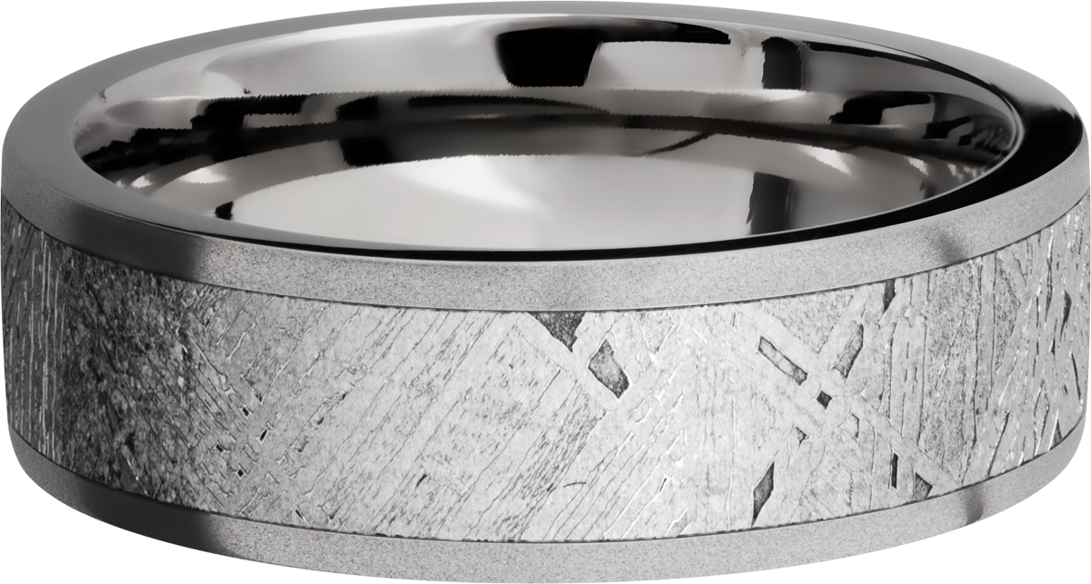 titanium 7mm flat band with an inlay of authentic gibeon meteorite