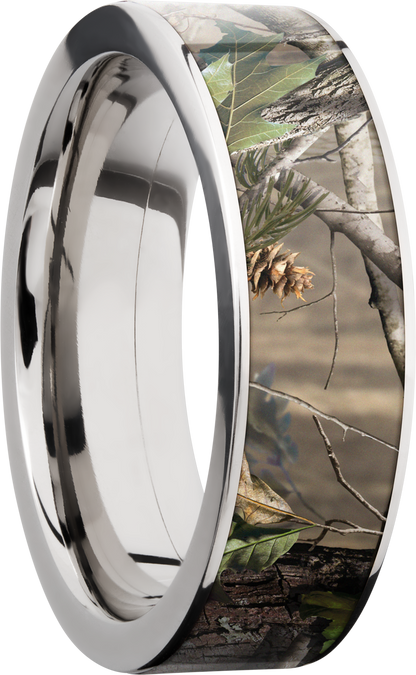 Titanium 7mm flat band with a 6mm inlay of Real Tree APG Camo