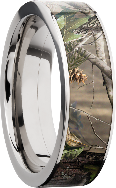 Titanium 7mm flat band with a 6mm inlay of Real Tree APG Camo