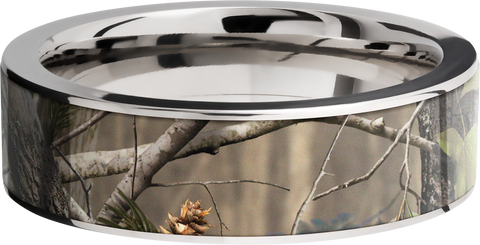 Titanium 7mm flat band with a 6mm inlay of Real Tree APG Camo