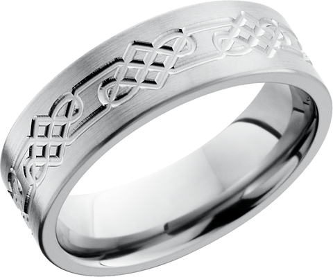 Titanium 7mm flat band with a laser-carved celtic loop pattern