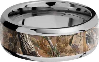 Titanium 8mm beveled band with a 5mm inlay Real Tree AP Camo