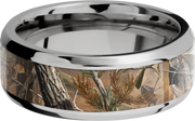 Titanium 8mm beveled band with a 5mm inlay Real Tree AP Camo