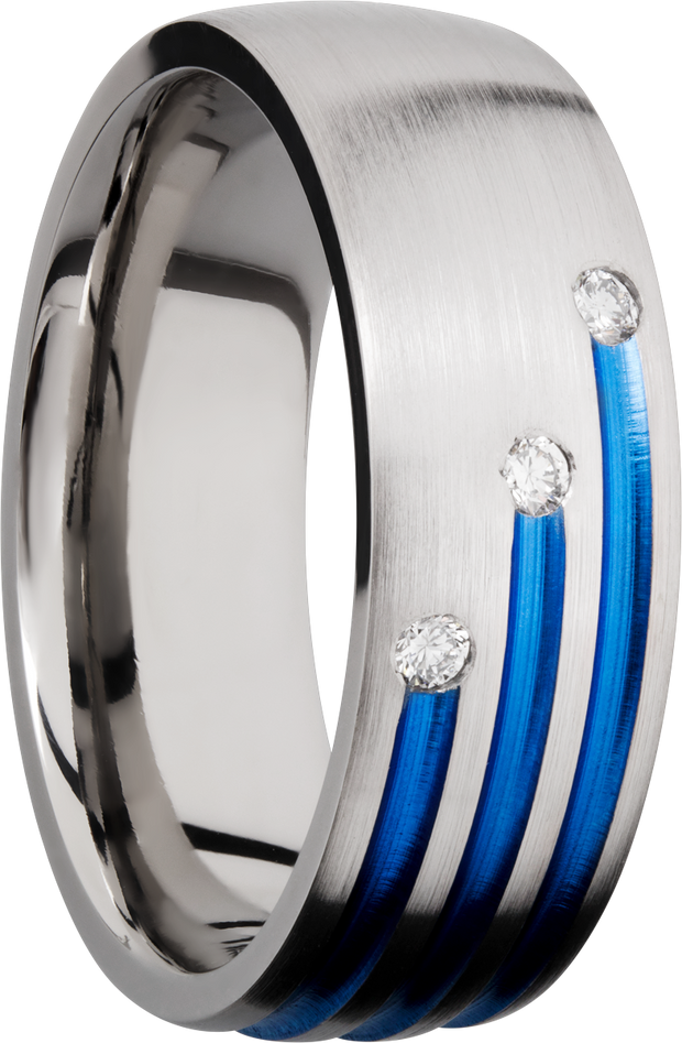 Titanium 8mm domed band with three staggered grooves with Cerakote and 3, .03 flush-set diamonds