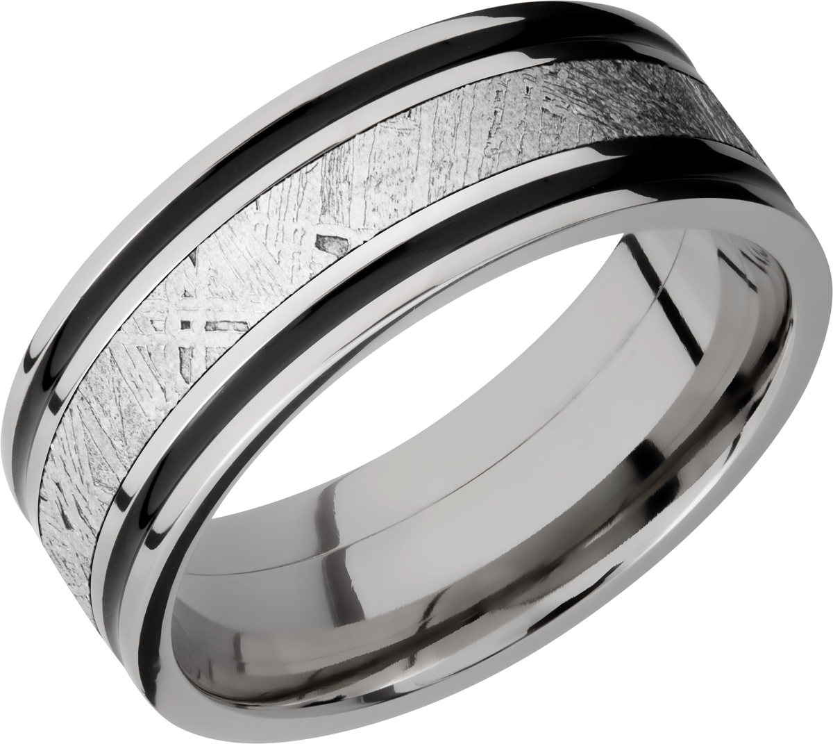 titanium 8mm flat band with an inlay of authentic gibeon meteorite