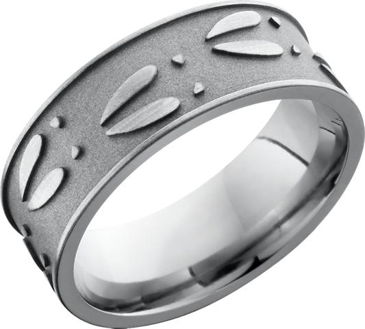 Titanium 8mm flat band with a reverse laser-carving of deer tracks