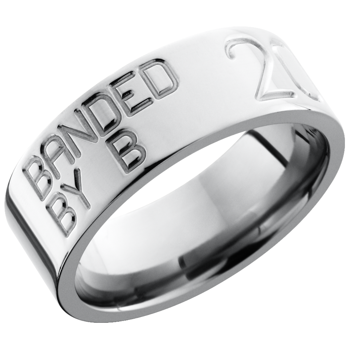 titanium 8mm flat band with a laser-carved duck band pattern