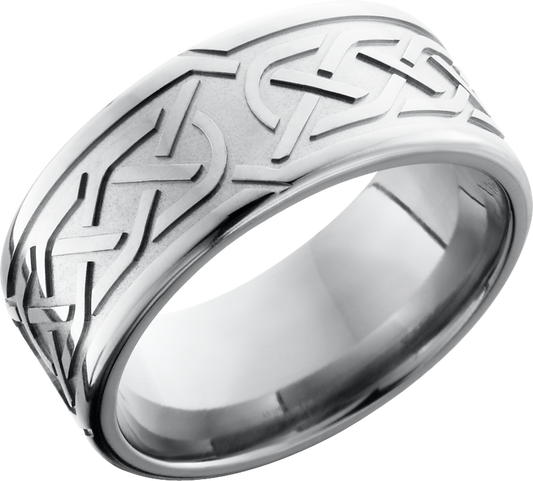 Titanium 9mm flat band with a laser-carved celtic pattern