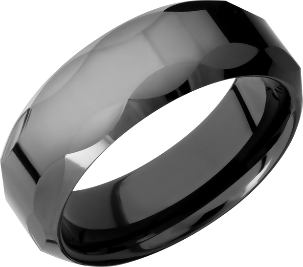 Tungsten Ceramic 8mm flat band with beveled edges and facet pattern