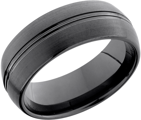 Tungsten Ceramic 8mm domed band with two grooves down the center of the band