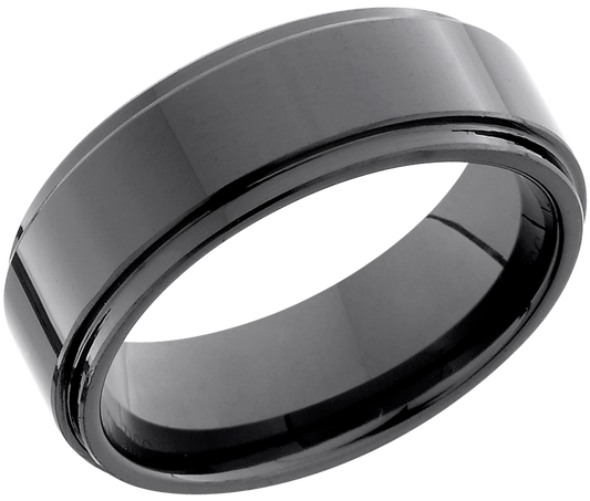 Tungsten Ceramic 8mm flat band with grooved edges