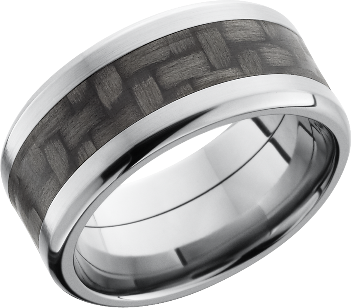 titanium 10mm beveled band with a 5mm inlay of black carbon fiber