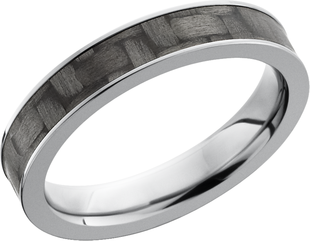 titanium 4mm flat band with a 3mm inlay of black carbon fiber