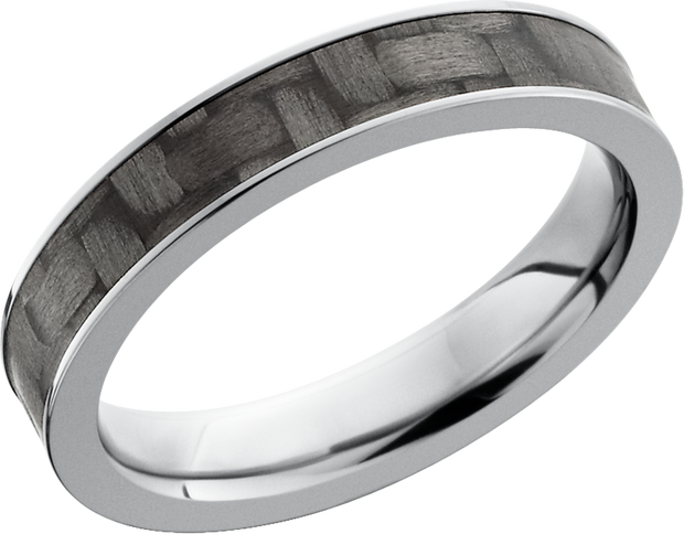 Titanium 4mm flat band with a 3mm inlay of black Carbon Fiber