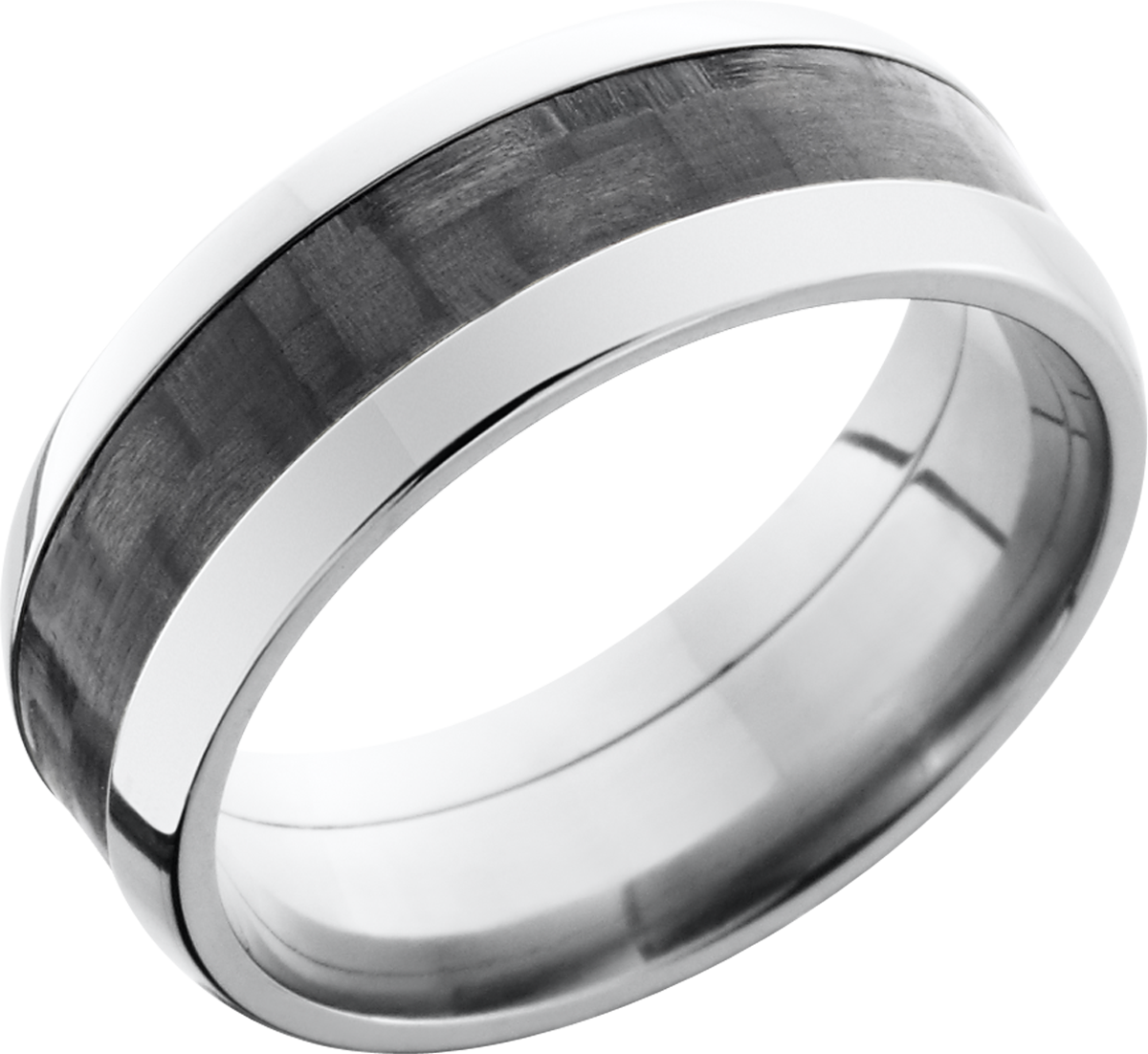 titanium 8mm domed band with a 4mm inlay of black carbon fiber