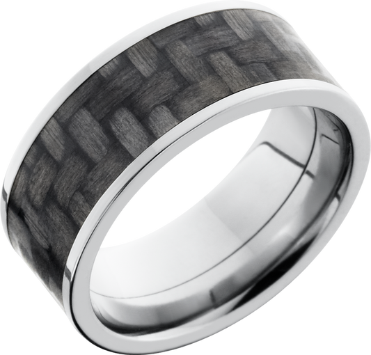 Titanium 9mm flat band with a 7mm inlay of black Carbon Fiber