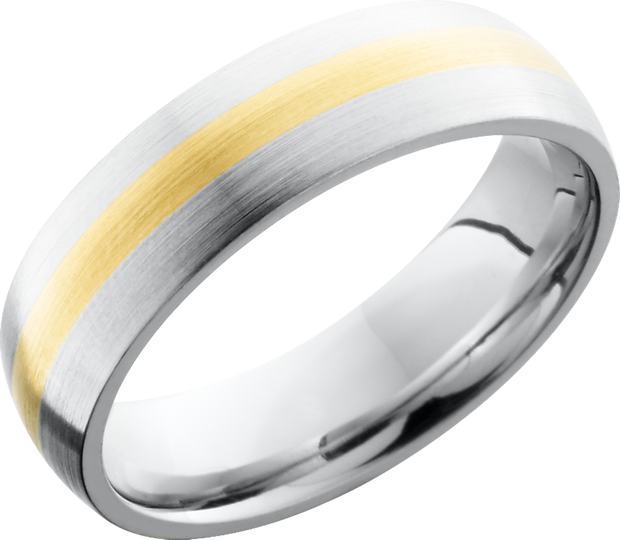 Cobalt chrome 6mm domed band with a 2mm inlay of 14K Yellow Gold