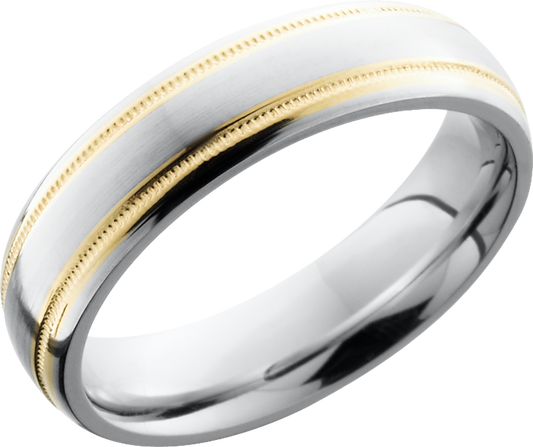 Cobalt chrome 6mm domed band with 14K Yellow Gold reverse milgrain detail