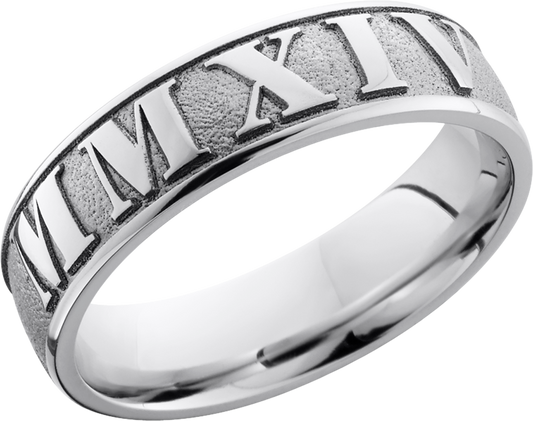 Cobalt chrome 6mm domed band with a laser-carved fingerprint