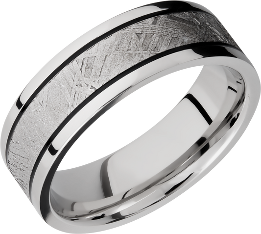 Cobalt chrome 7.5mm flat band with an inlay of authentic Gibeon Meteorite