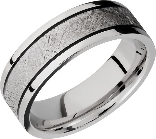 Cobalt chrome 7.5mm flat band with an inlay of authentic Gibeon Meteorite