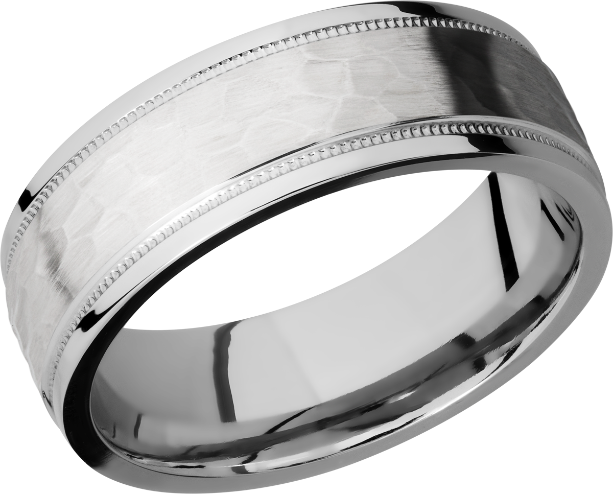 cobalt chrome 7.5mm flat band with grooved edges and reverse milgrain detail