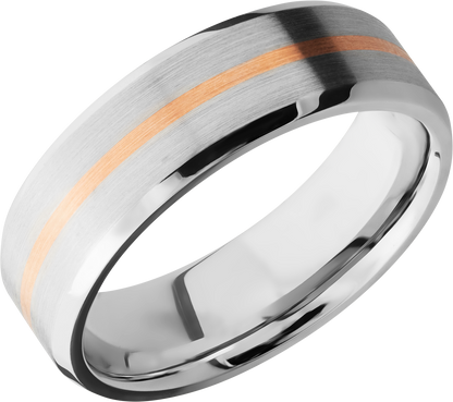 Cobalt chrome 7mm beveled band with 1, 1mm inlay of 14K rose gold