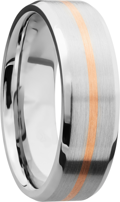 Cobalt chrome 7mm beveled band with 1, 1mm inlay of 14K rose gold