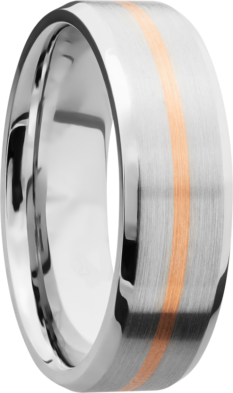 Cobalt chrome 7mm beveled band with 1, 1mm inlay of 14K rose gold