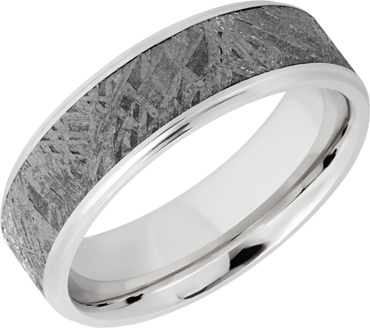 Cobalt chrome 7mm beveled band with an inlay of authentic Gibeon Meteorite