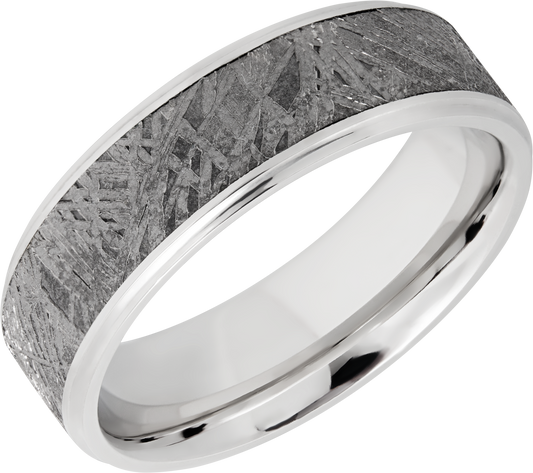 Cobalt chrome 7mm beveled band with an inlay of authentic Gibeon Meteorite