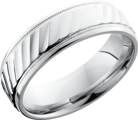 Cobalt chrome 7mm beveled band with striped pattern