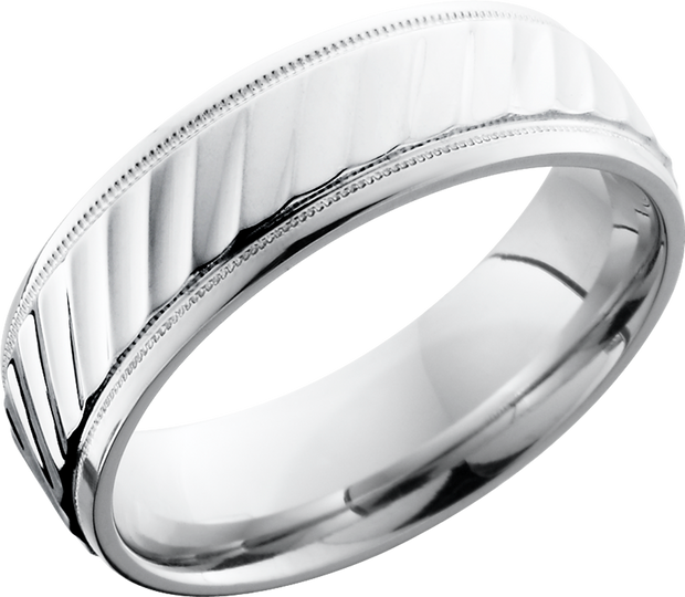 Cobalt chrome 7mm beveled band with striped pattern