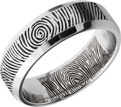 Cobalt chrome 7mm beveled band with a laser-carved fingerprint