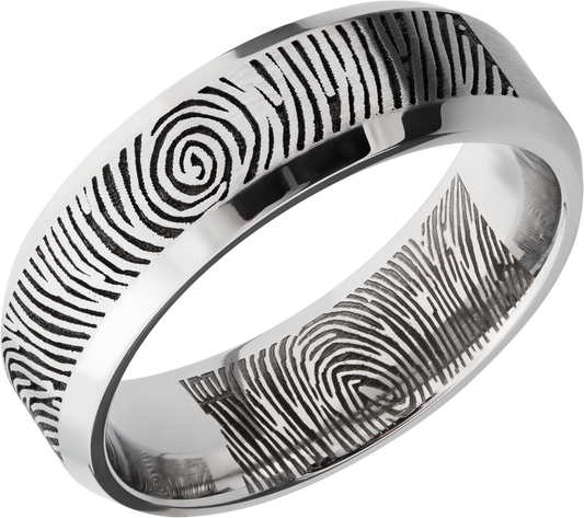 Cobalt chrome 7mm beveled band with a laser-carved fingerprint