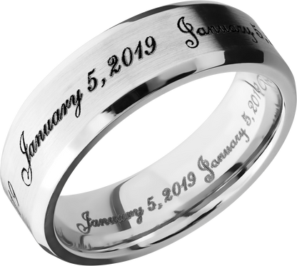 Cobalt chrome 7mm beveled band with laser-carved fonts