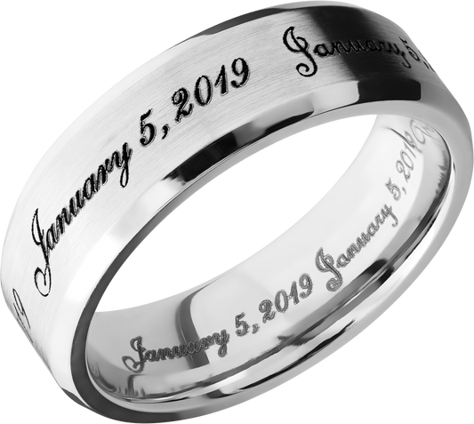 Cobalt chrome 7mm beveled band with laser-carved fonts