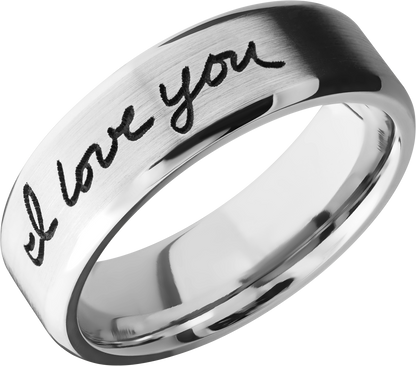 Cobalt chrome 7mm beveled band with laser-carved handwriting